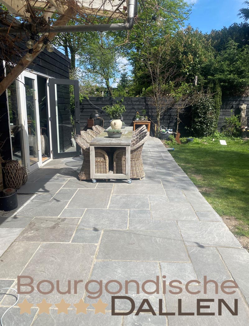 Bourgondische dallen Chateau Gris Brun Antique Groot Wildverband terras Zwartebroek